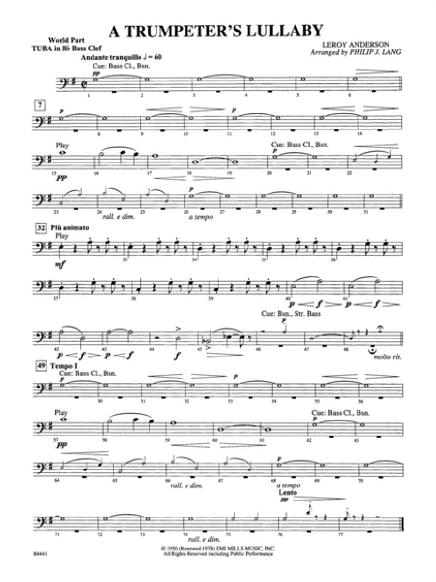 Trumpeter's Lullaby (with Trumpet Solo): (World Part) B-flat Tuba B.C. Concert Band scores gallery preview page 1