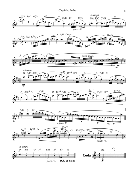 Capricho árabe for flute solo (+guitar chords) image number null
