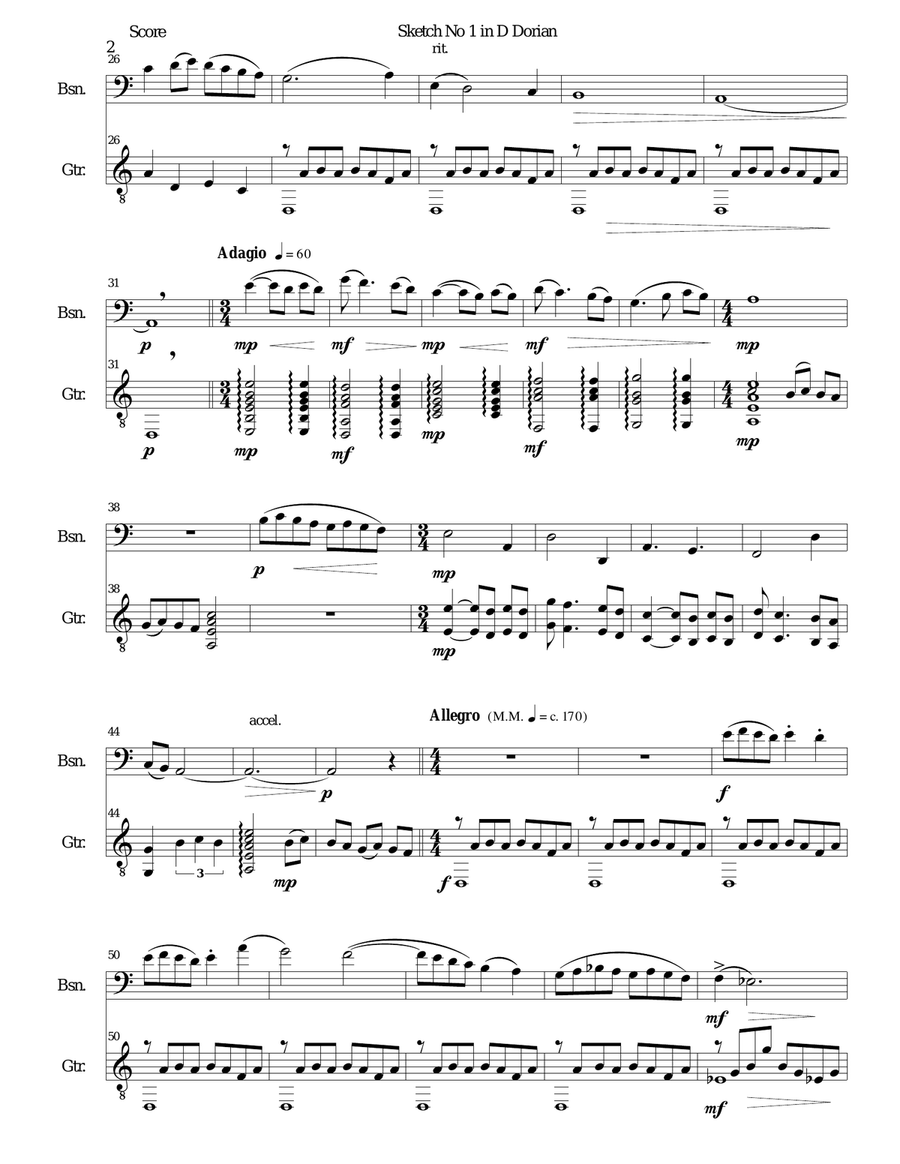 Sketch in D Dorian No 1 for bassoon and guitar Bassoon scores gallery preview page 2