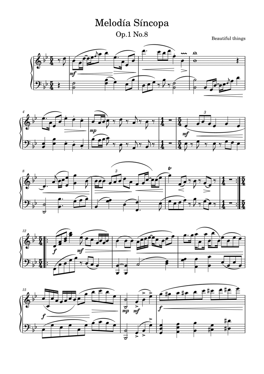 Melodía Síncopa-Beautiful things Op.1 No.8 Piano Solo scores gallery preview page 1