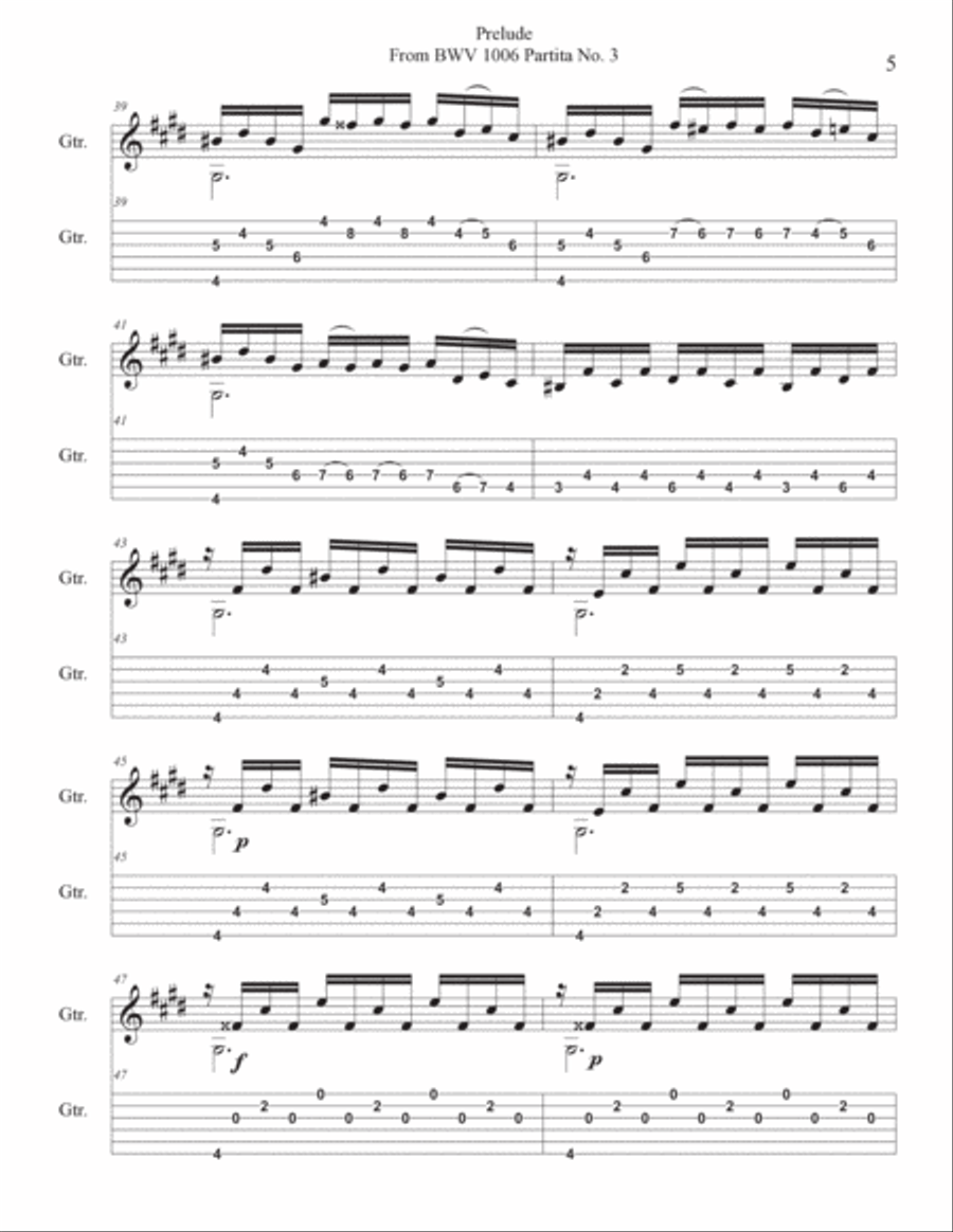 Prelude BWV 1006 Arranged for Guitar Solo Acoustic Guitar scores gallery preview page 5
