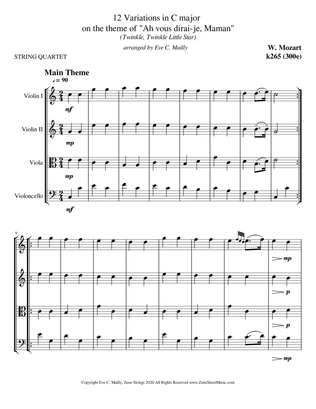 Twelve Variations on "Ah vous dirai-je, Maman" (Twinkle, Twinkle Little Star) - Mozart (String Quart