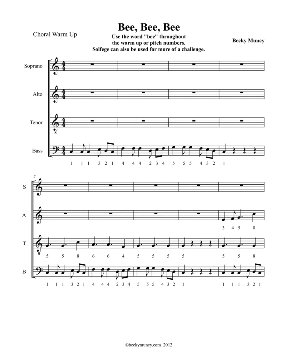 Bee, Bee, Bee Choral Warm Up 4-Part scores gallery preview page 1