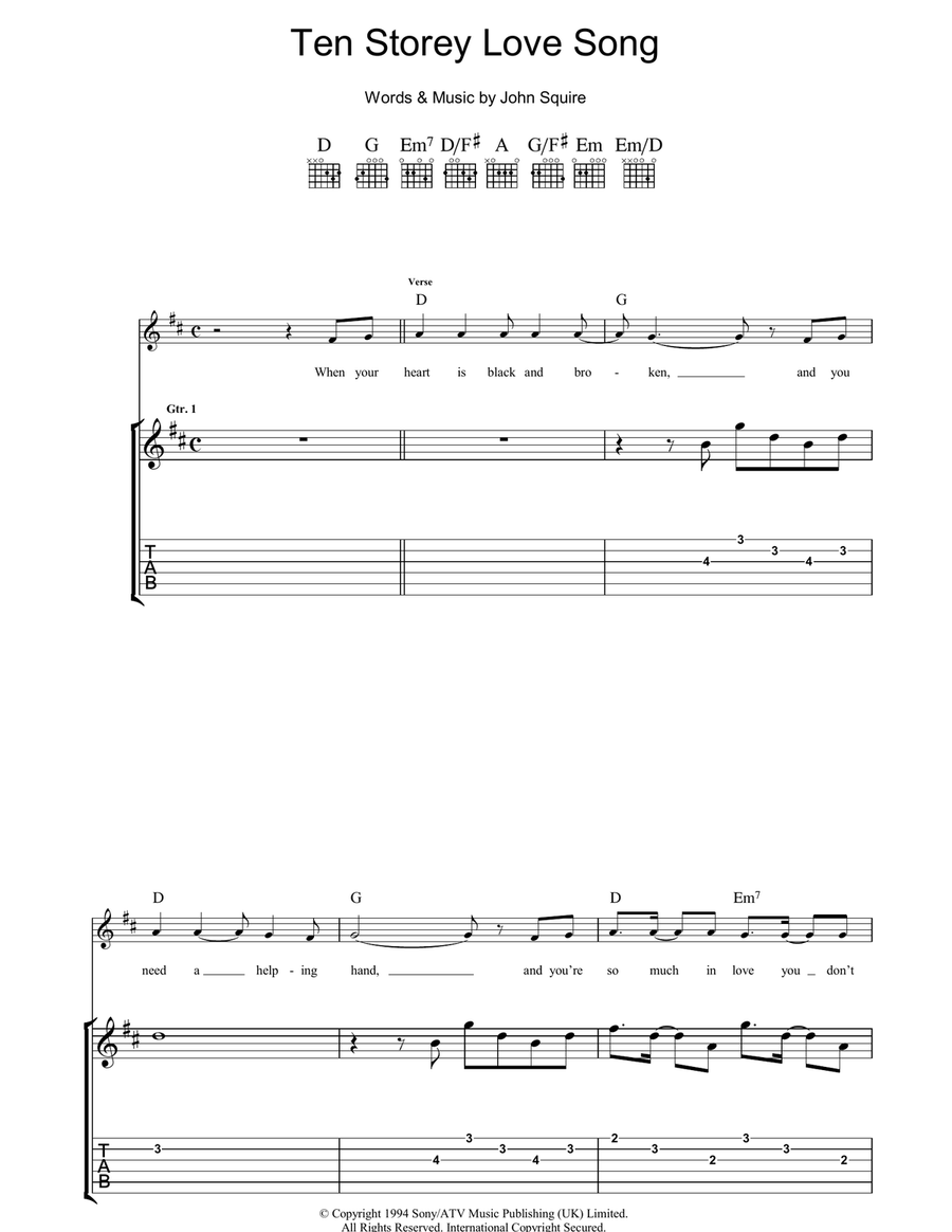Ten Storey Love Song Guitar Tablature scores gallery preview page 1