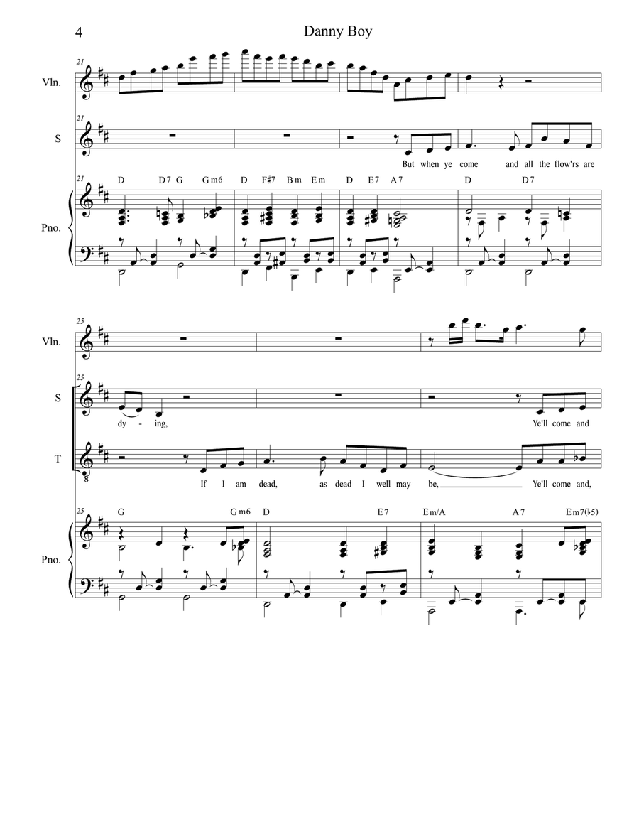 Danny Boy (Duet for Soprano and Tenor Solo) Tenor Voice scores gallery preview page 4