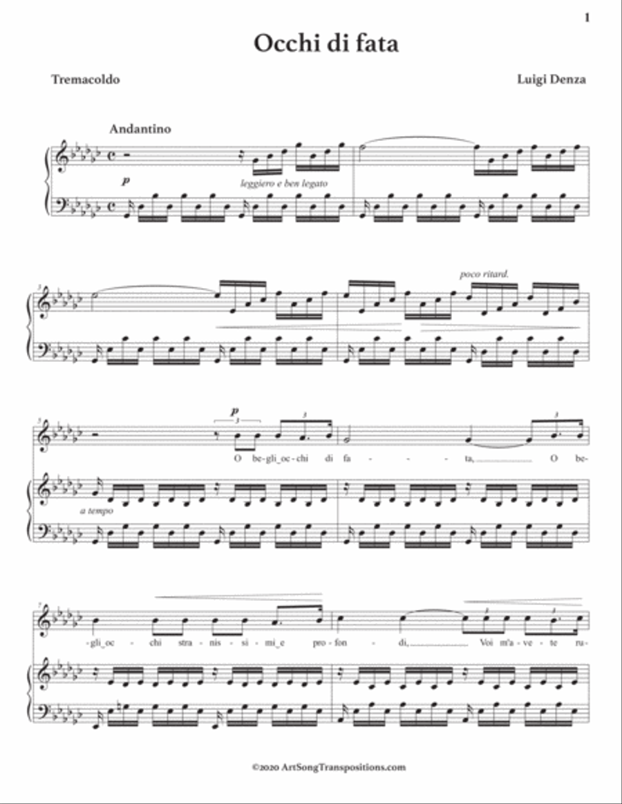 DENZA: Occhi di fata (transposed to G-flat major) Voice scores gallery preview page 2