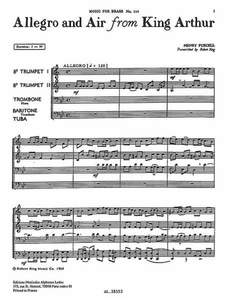 Allegro & Air From 'king Arthur' (quintet-brass)