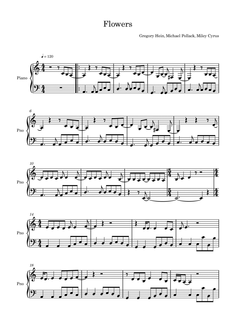 Flowers Piano Solo scores gallery preview page 1