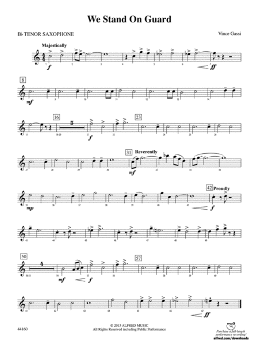 We Stand on Guard: B-flat Tenor Saxophone Concert Band scores gallery preview page 1