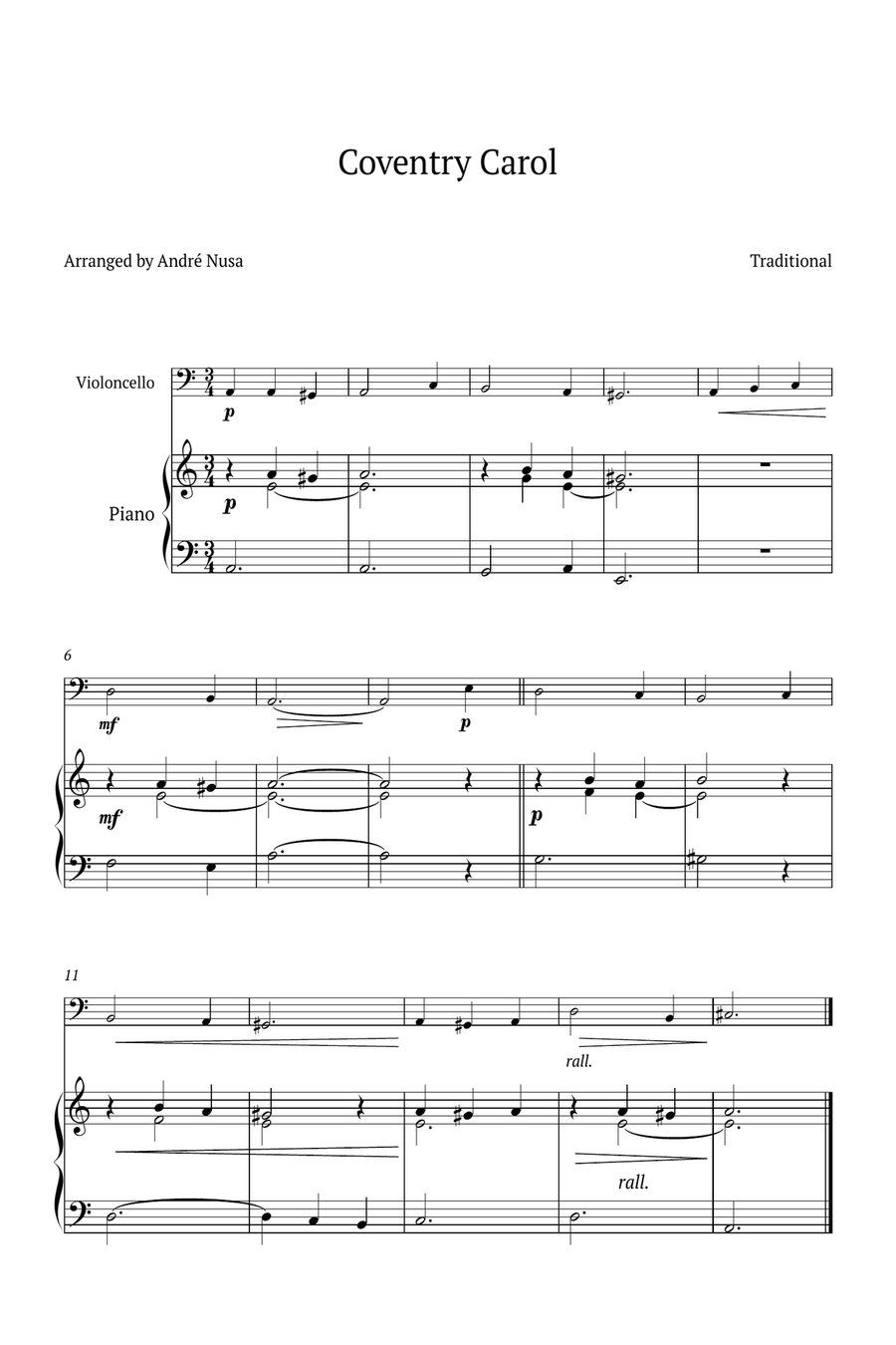 Conventry Carol Piano scores gallery preview page 1