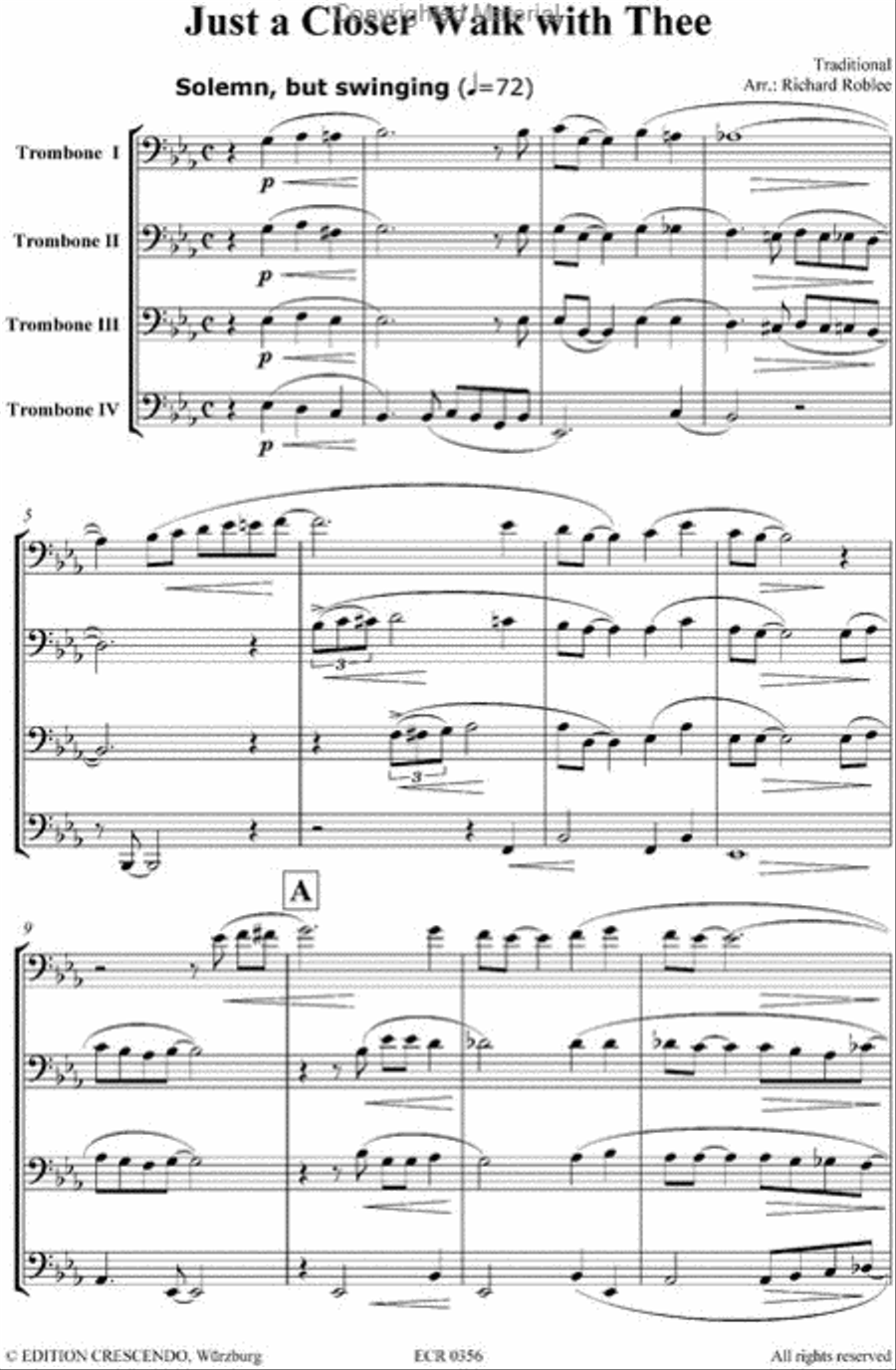 Just A Closer Walk Trombone Quartet scores gallery preview page 2