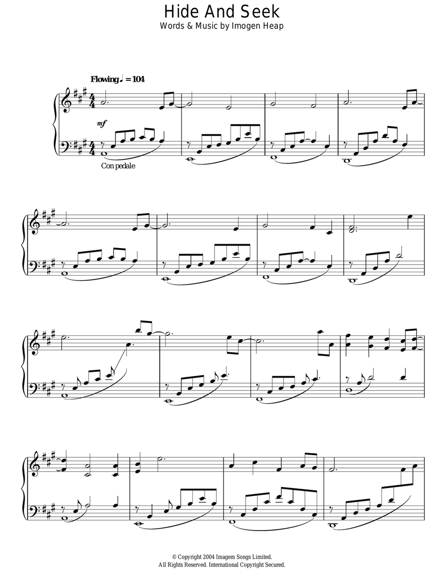 Hide And Seek Piano Solo scores gallery preview page 1