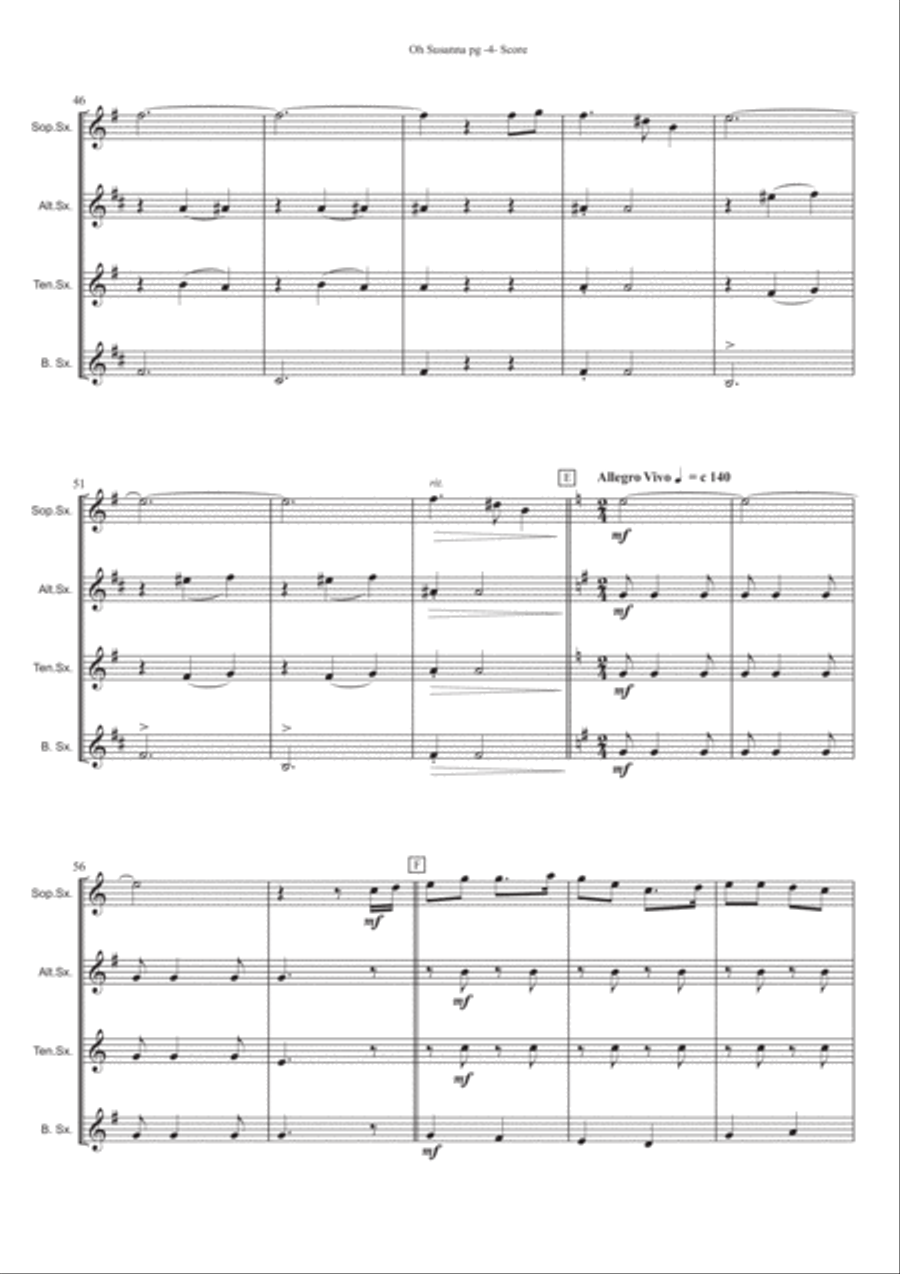 Oh Susanna (for Saxophone Quartet) Saxophone Quartet scores gallery preview page 6