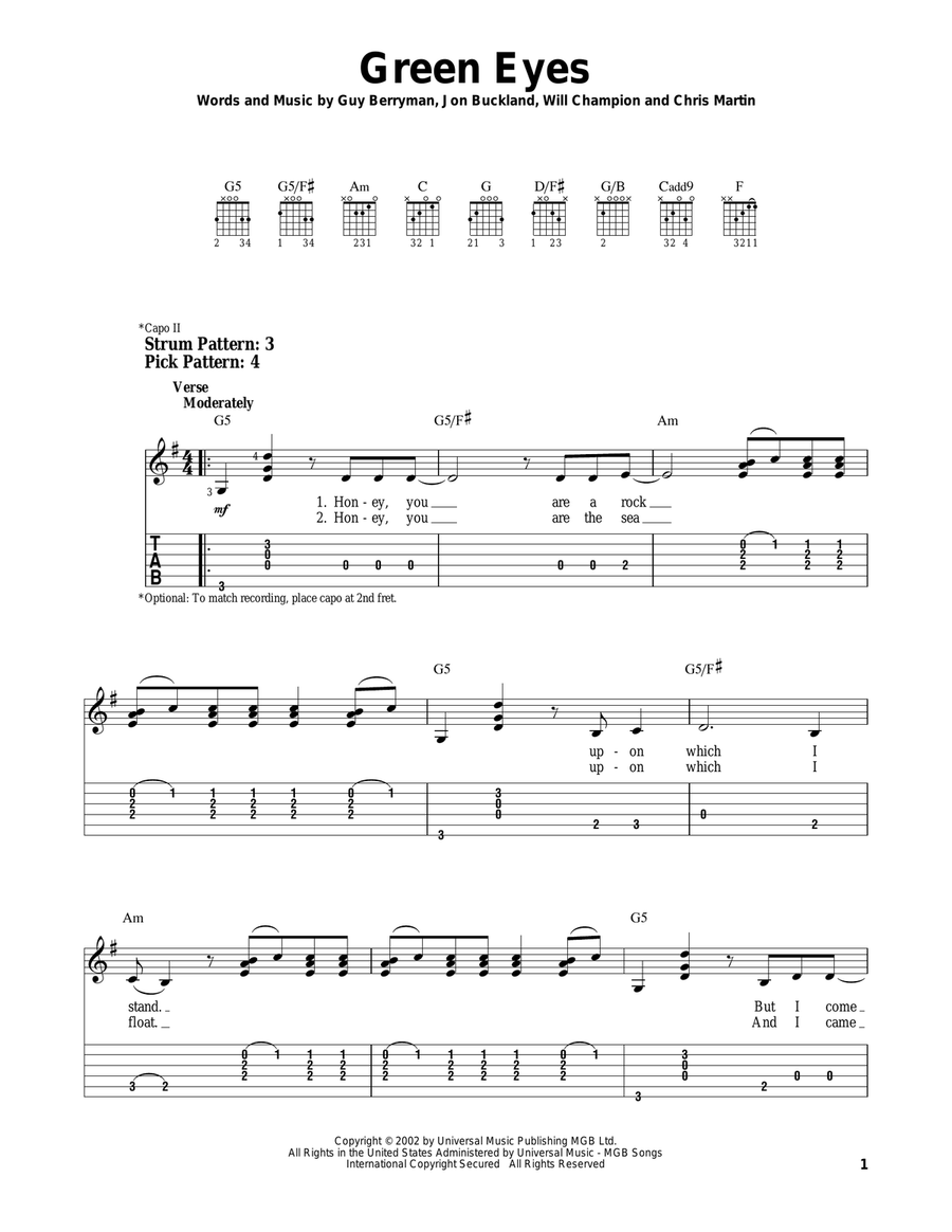 Green Eyes Acoustic Guitar scores gallery preview page 1
