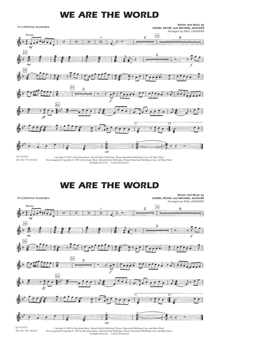 We Are The World - Xylophone/Marimba