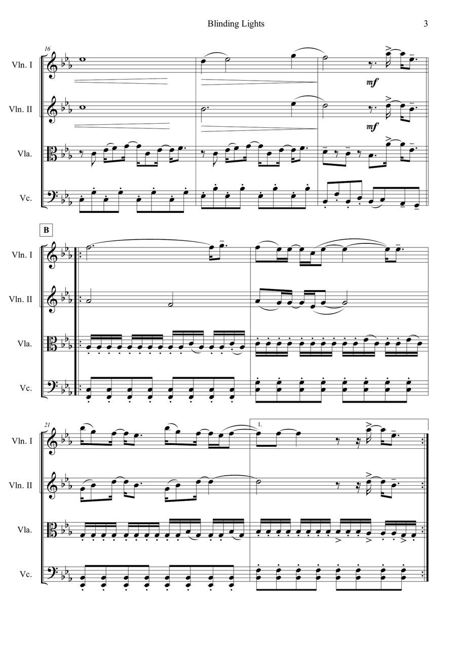 Blinding Lights String Quartet scores gallery preview page 3