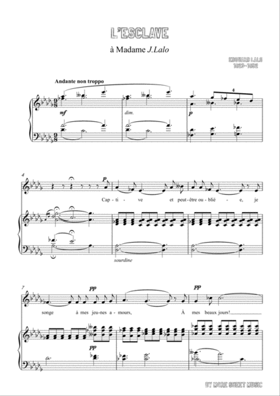 Lalo-L'esclave in D flat Major,for Voice and Piano Voice Solo scores gallery preview page 3