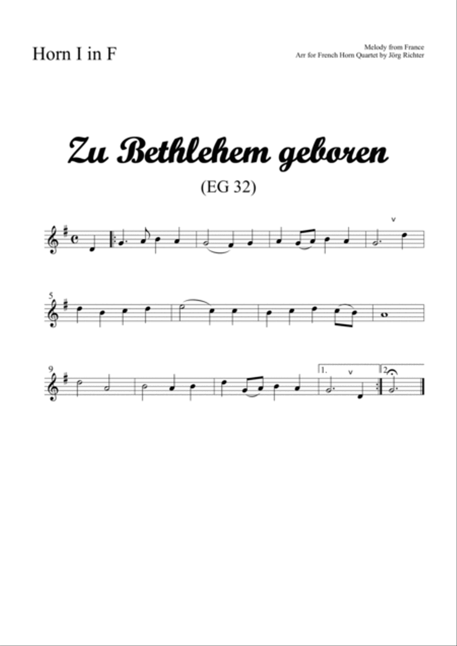 Born in Bethlehem (Zu Bethlehem geboren, EG 32), trad. Christmas Carol for French Horn Quartet Brass Quartet scores gallery preview page 3