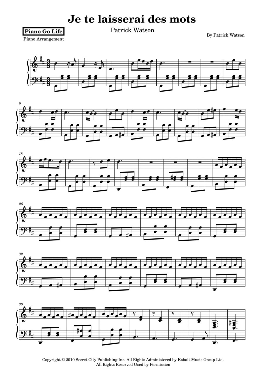 Je Te Laisserai Des Mots Piano Solo scores gallery preview page 1