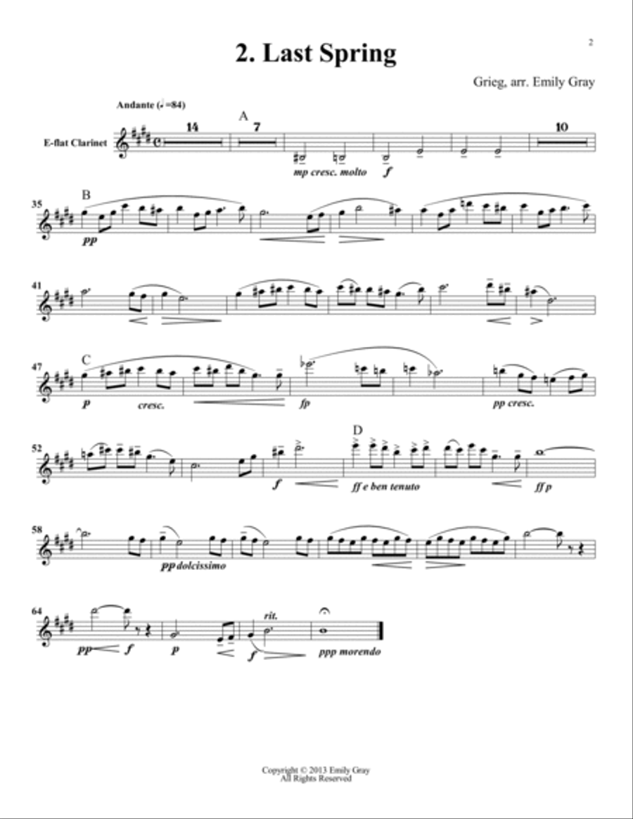 Two Elegiac Melodies for Clarinet Choir (Set of Parts) Clarinet Choir scores gallery preview page 2