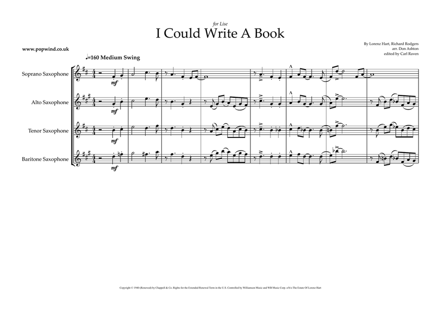 I Could Write A Book Saxophone Quartet scores gallery preview page 1