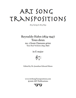 HAHN: Tous deux (transposed to E major)