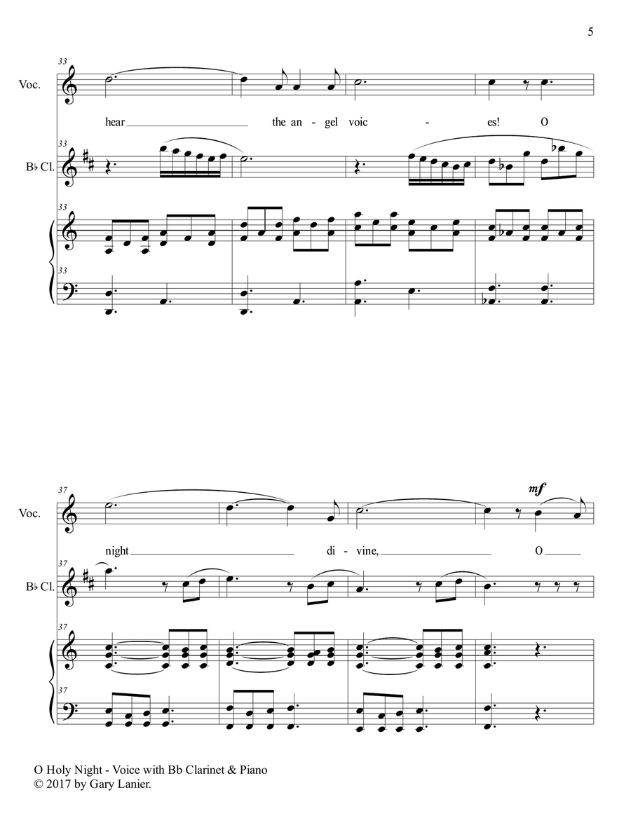 O HOLY NIGHT (Voice Solo with Bb Clarinet & Piano - Score & Parts included) Small Ensemble scores gallery preview page 6