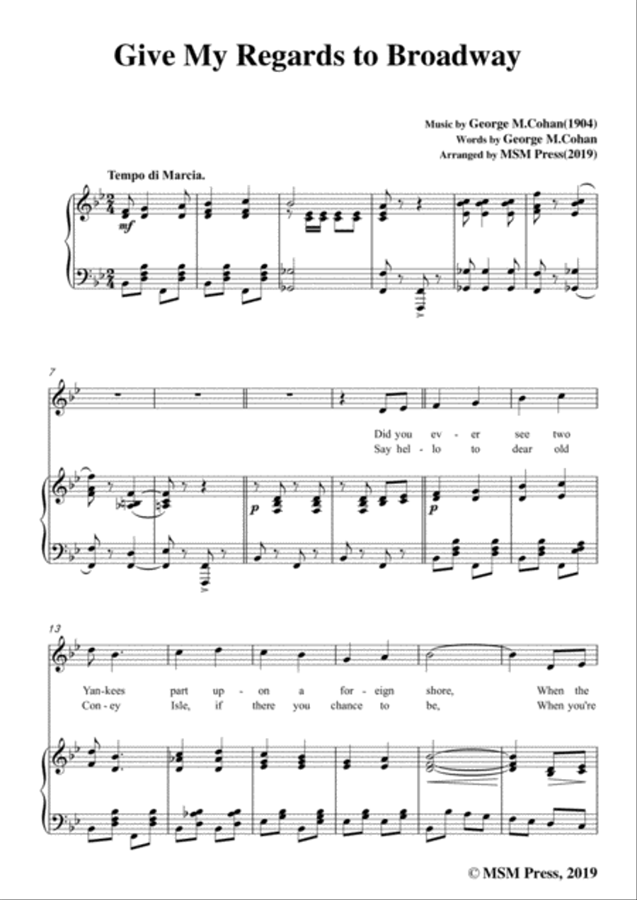 George M. Cohan-Give My Regards to Broadway,in B flat Major,for Voice&Piano Voice scores gallery preview page 3