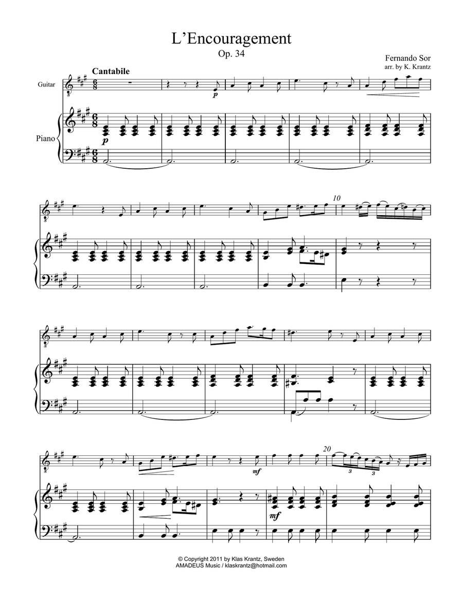 L'Encouragement Op. 34 for guitar and piano (A Major) L'Encouragement Op. 34 for guitar and piano (A Major) Acoustic Guitar scores gallery preview page 2