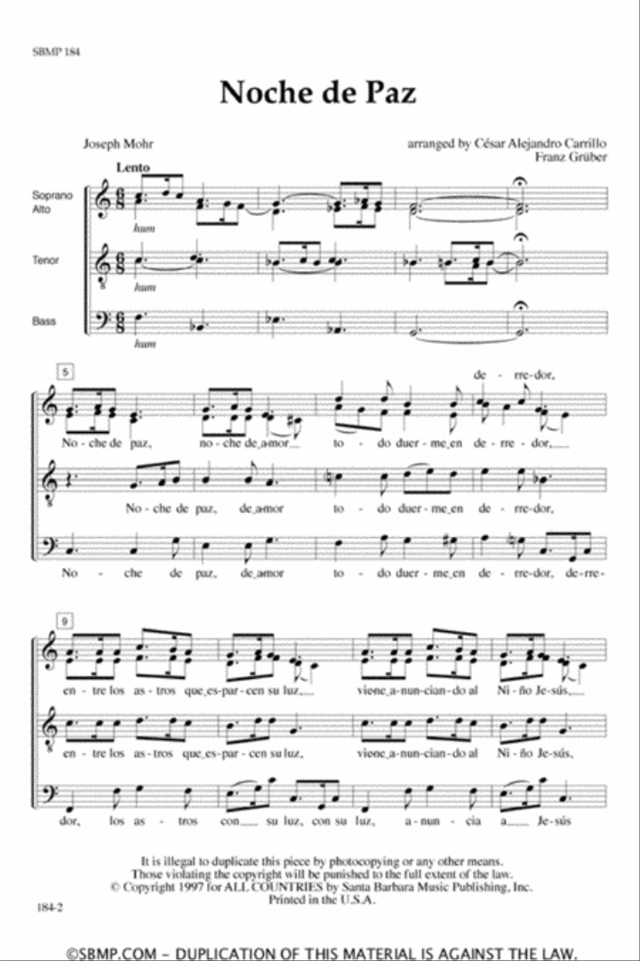 Noche de Paz - SATB Octavo 4-Part scores gallery preview page 2