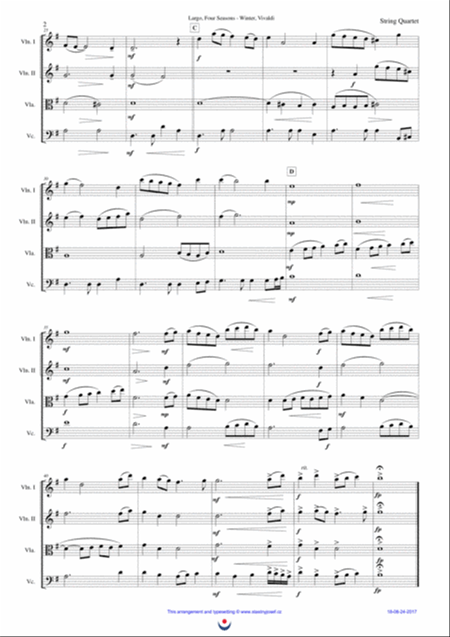 Four Seasons - Winter (Largo) String Quartet scores gallery preview page 2