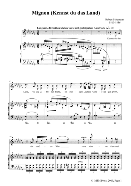 Schumann-Mignon(Kennst du das Land),Op.98a No.1,in a flat minor,for Vioce&Pno