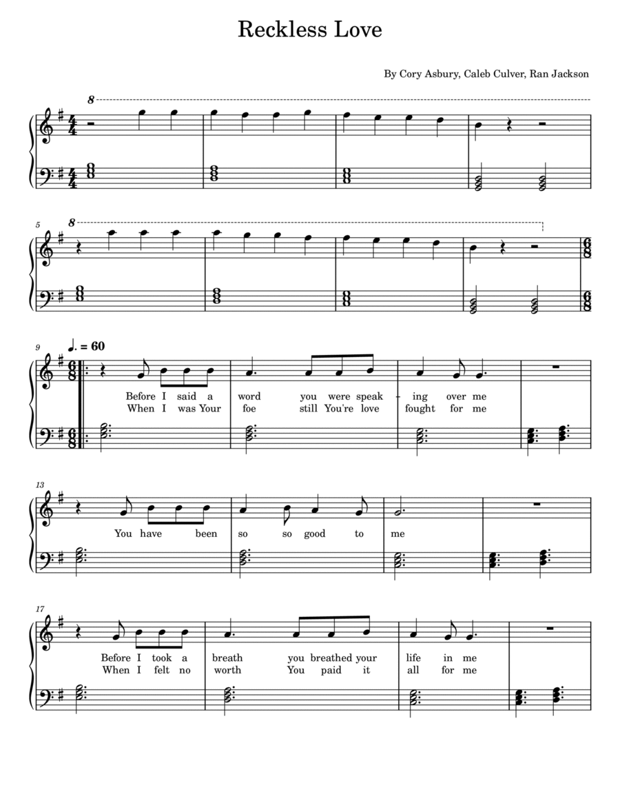 Reckless Love Easy Piano scores gallery preview page 1