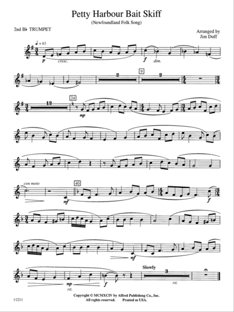 Petty Harbour Bait Skiff: 2nd B-flat Trumpet Concert Band scores gallery preview page 1