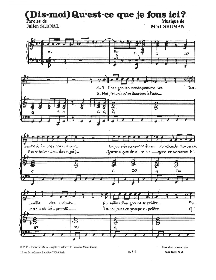 Dis Mou Qu'est Ce Que Je Fois Ici Piano, Vocal scores gallery preview page 1