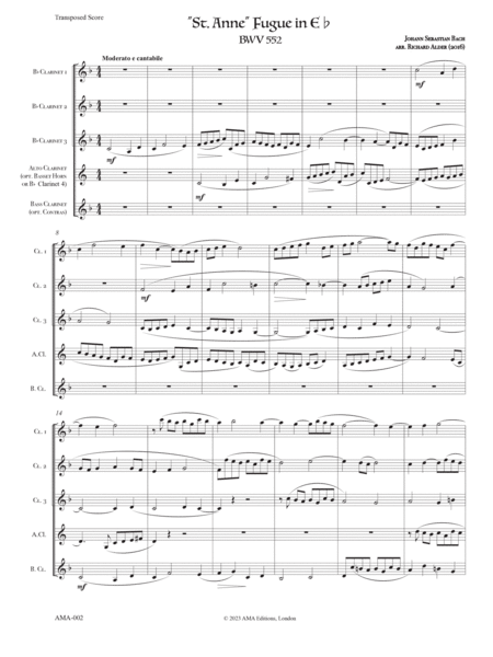 "St Anne" Fugue in E-flat BWV 552 for quintet of clarinets image number null