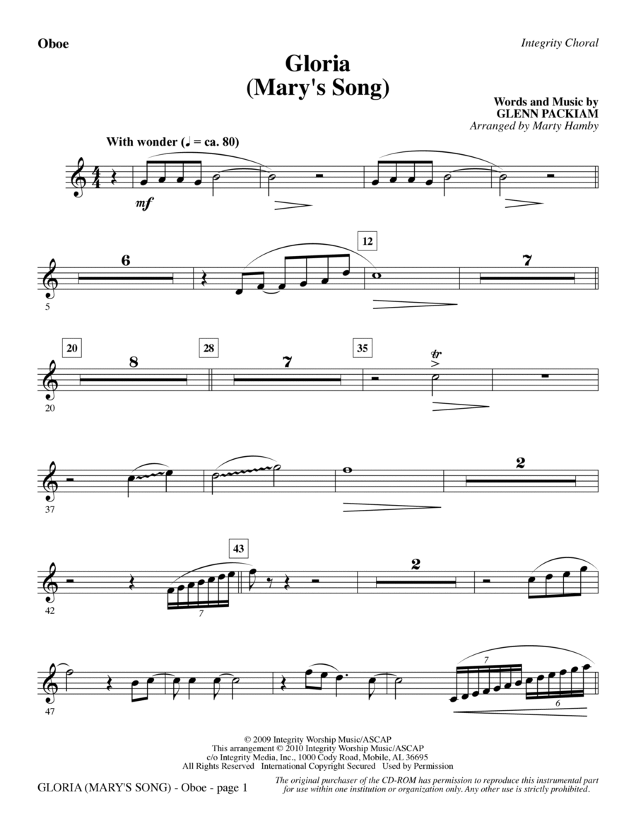 Gloria (Mary's Song) - Oboe Choir scores gallery preview page 1