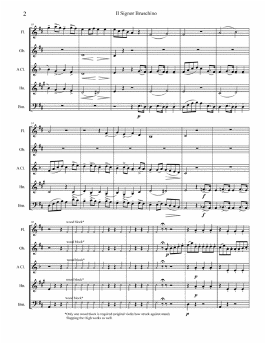 Il Signor Bruschino Overture Woodwind Quintet scores gallery preview page 2