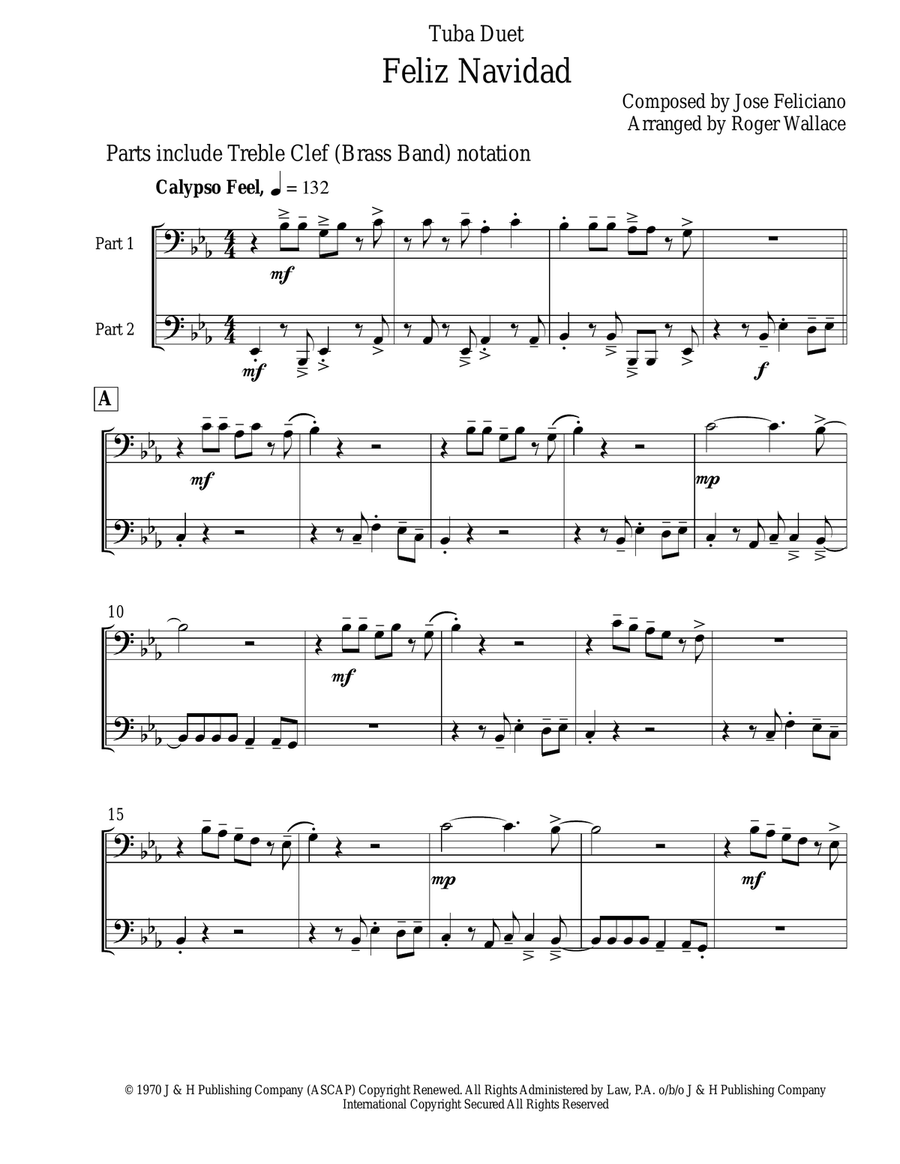 Feliz Navidad Brass Duet scores gallery preview page 1