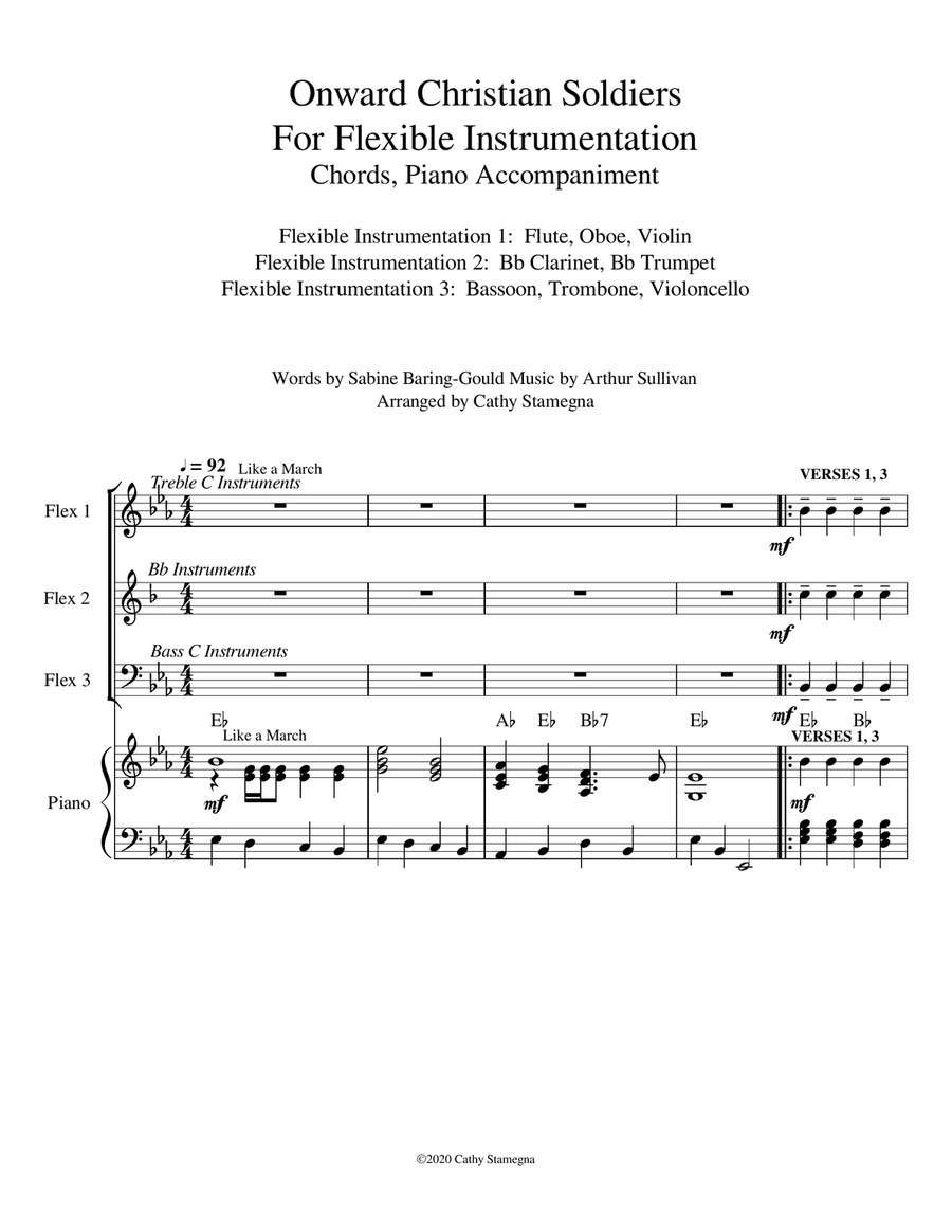 Onward Christian Soldiers (Instrumental Solo)-Flexible Instrumentation, Chords, Piano Accompaniment Large Ensemble scores gallery preview page 3