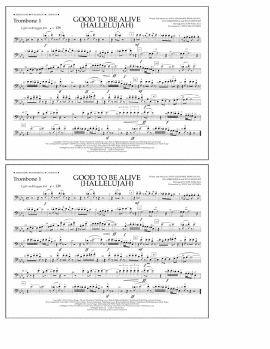 Good to Be Alive (Hallelujah) - Trombone 1 Marching Band scores gallery preview page 1
