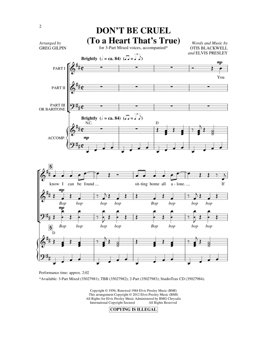 Don't Be Cruel (To A Heart That's True) 3-Part scores gallery preview page 1