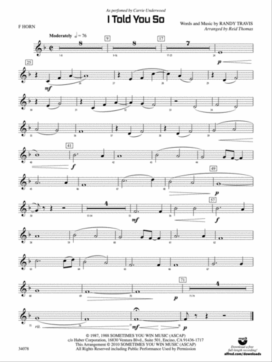 I Told You So: 1st F Horn Concert Band scores gallery preview page 1