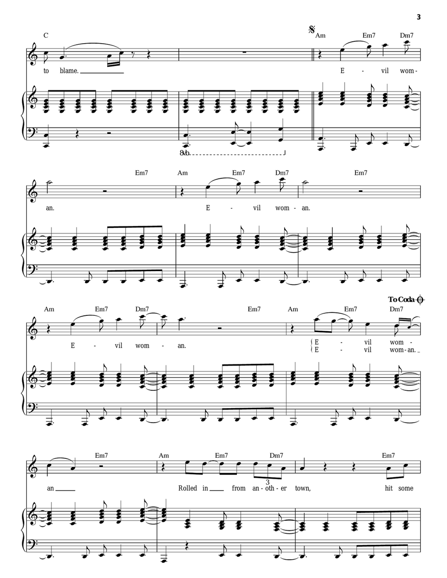 Evil Woman Piano, Vocal scores gallery preview page 3