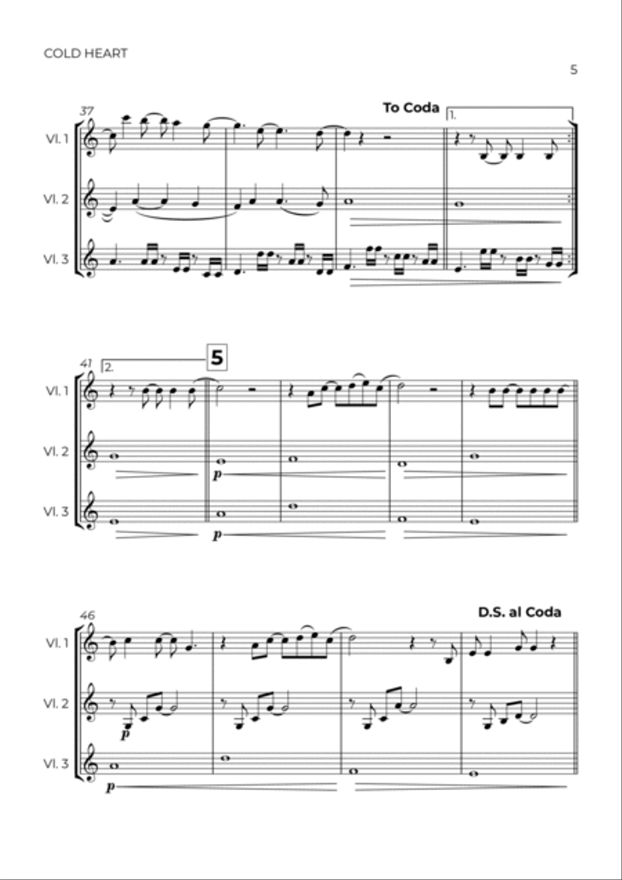 Cold Heart (pnau Remix) String Trio scores gallery preview page 5