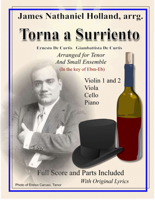 Torna a Surriento for Tenor and Small Ensemble in the key of Eb