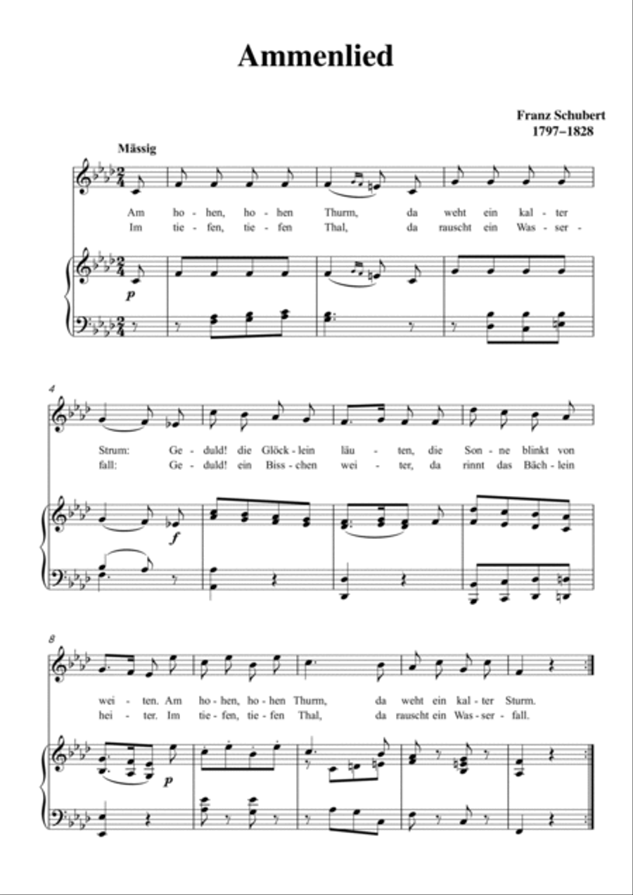 Schubert-Ammenlied inf minor,for Vocal and Piano Voice scores gallery preview page 2