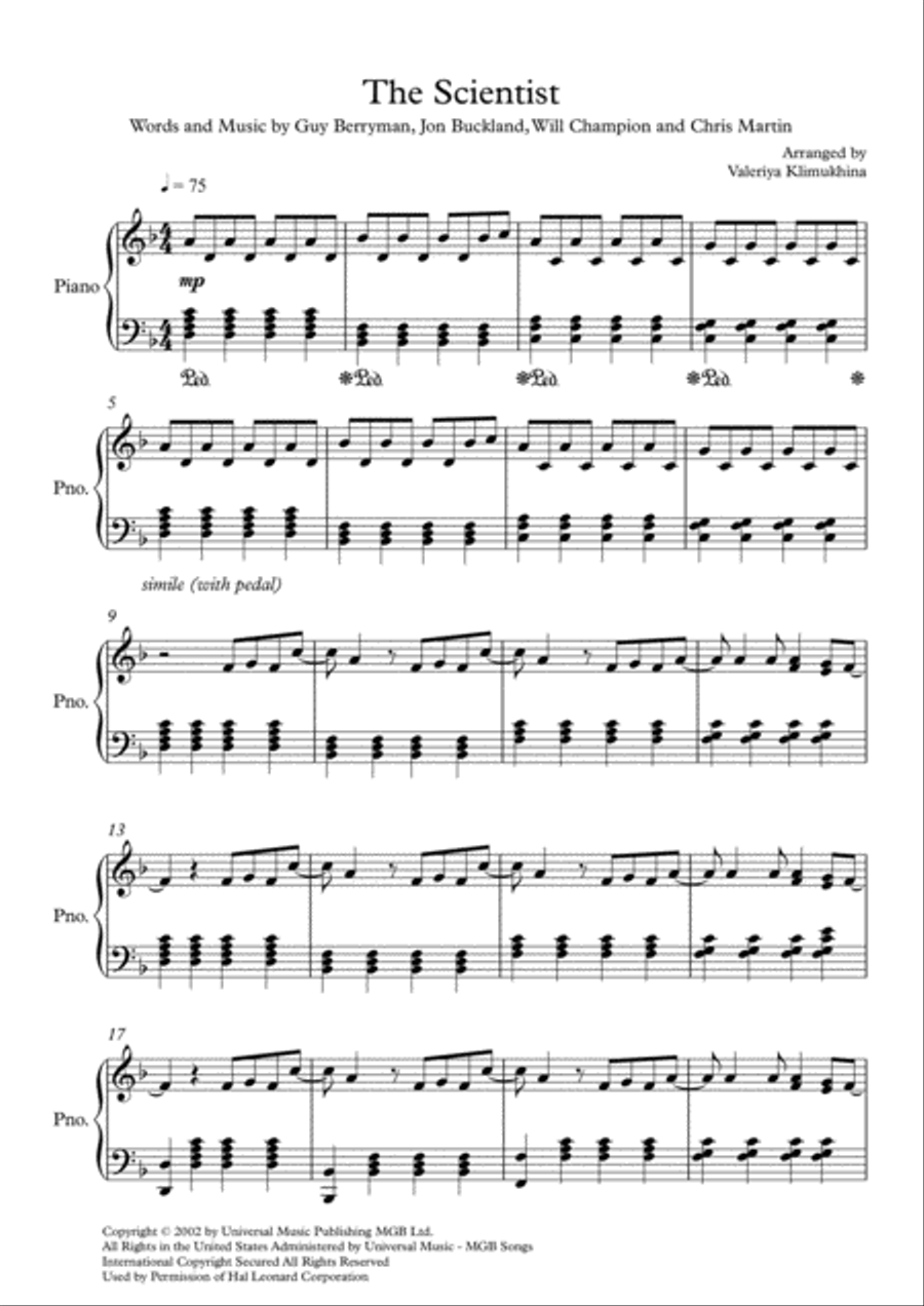 The Scientist Piano Solo scores gallery preview page 2
