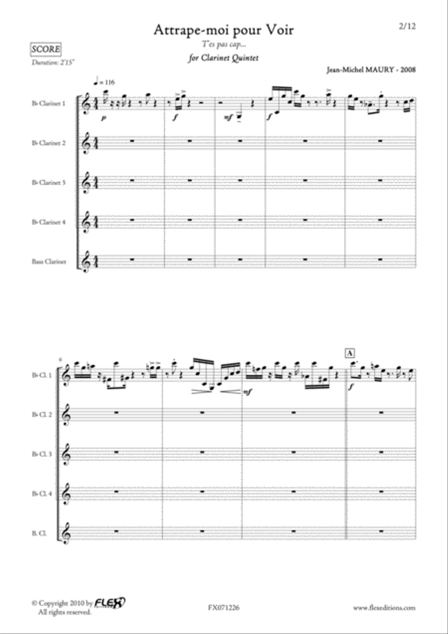 Attrape-moi pour Voir Clarinet Quintet scores gallery preview page 2