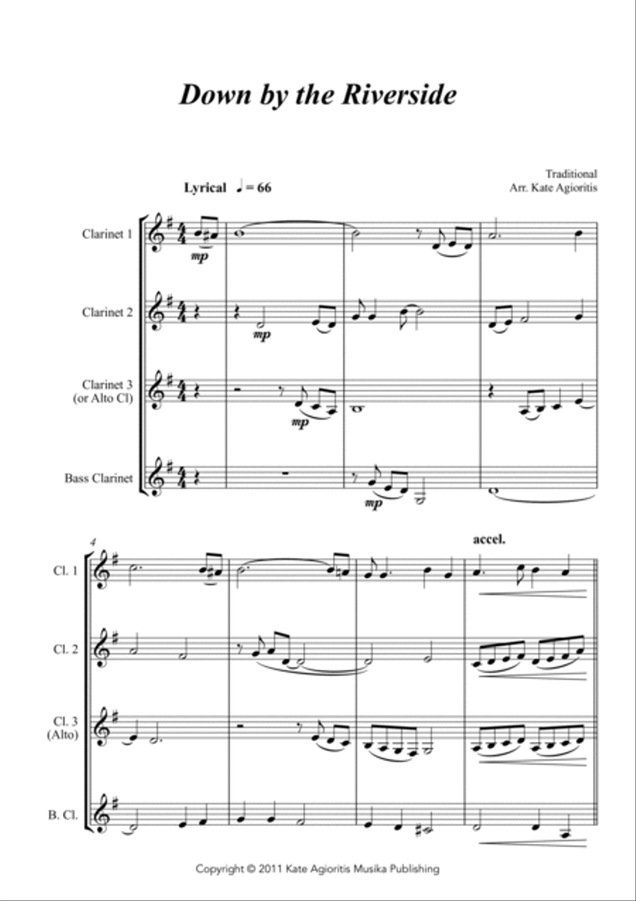 Down by the Riverside - for Clarinet Quartet Clarinet Quartet scores gallery preview page 3